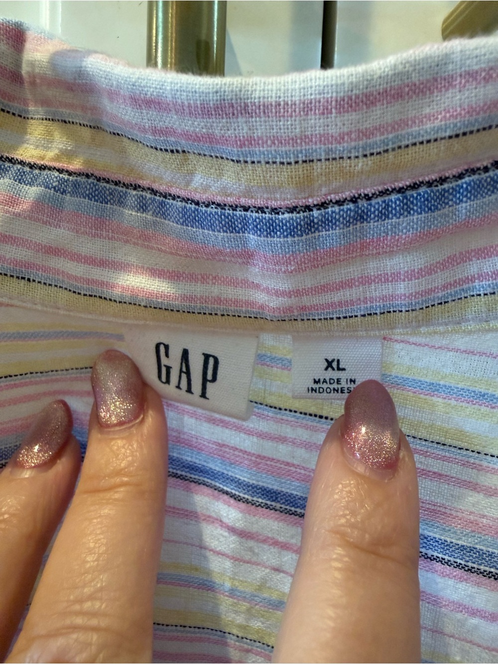 GAP Pastel Striped Button-Down Shirt -XL linen/cotton blend - Picture 4 of 7
